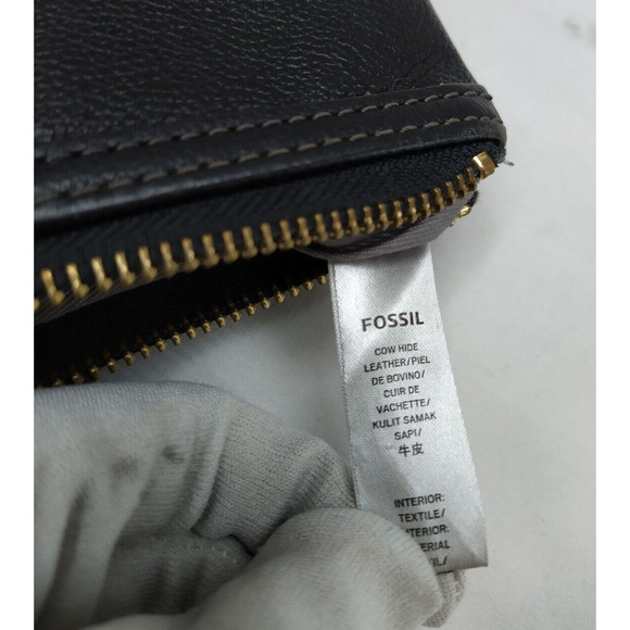 Fossil Black Pebbled Leather Zipper Closure Credit Card ID Window Bifold Wallet - Picture 12 of 15